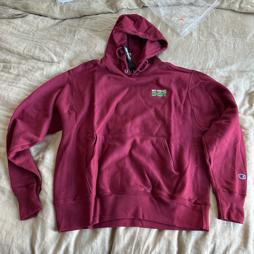 OnlyNY for NYC DOT Champion collaboration hooded sweatshirt Size L dark red
